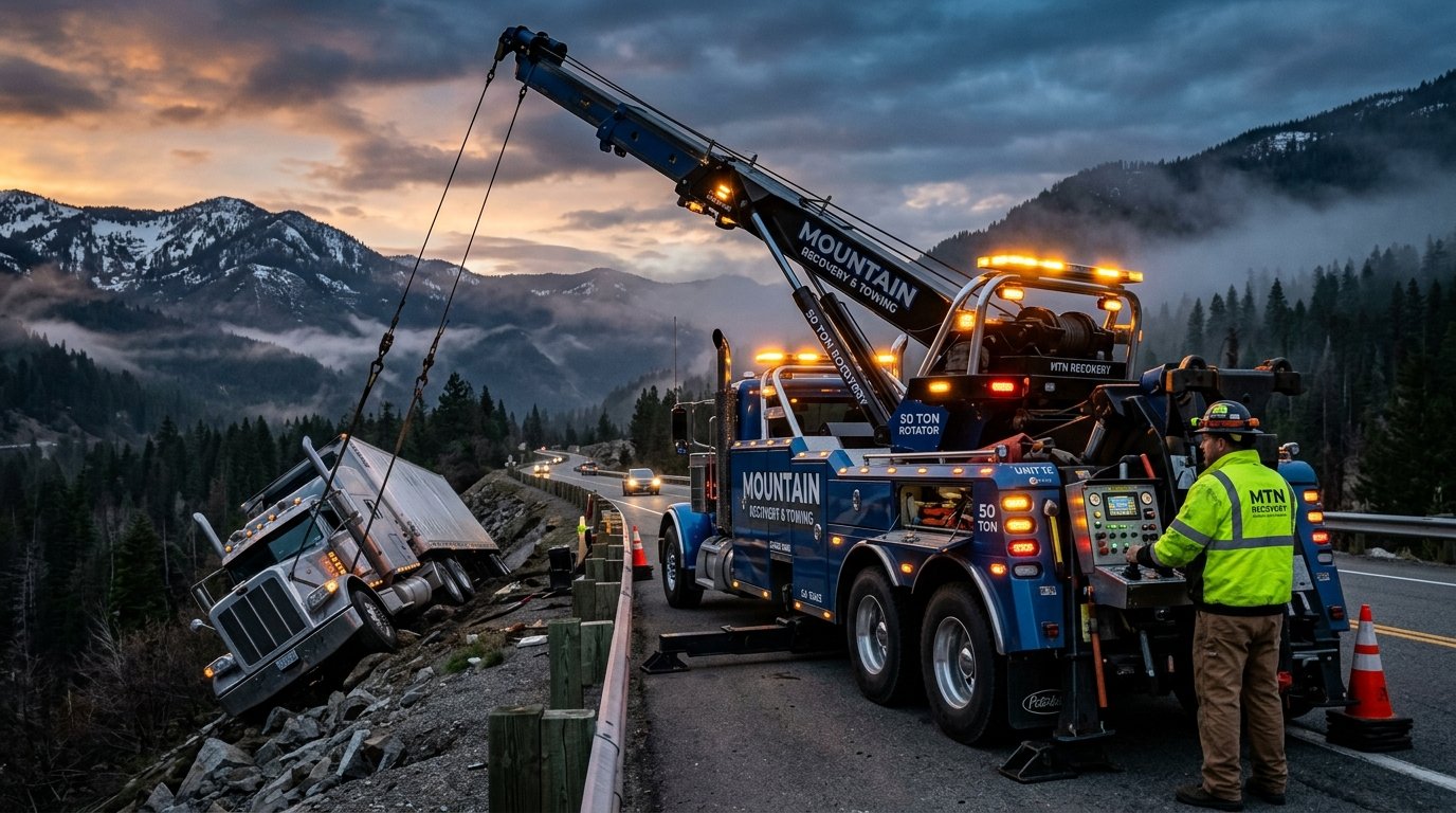 50-Ton Heavy Duty Rotator Tow Truck Semi Recovery on Interstate